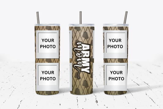 CUSTOM Army Mom 4 Photo Collage 20oz Stainless Steel Tumbler