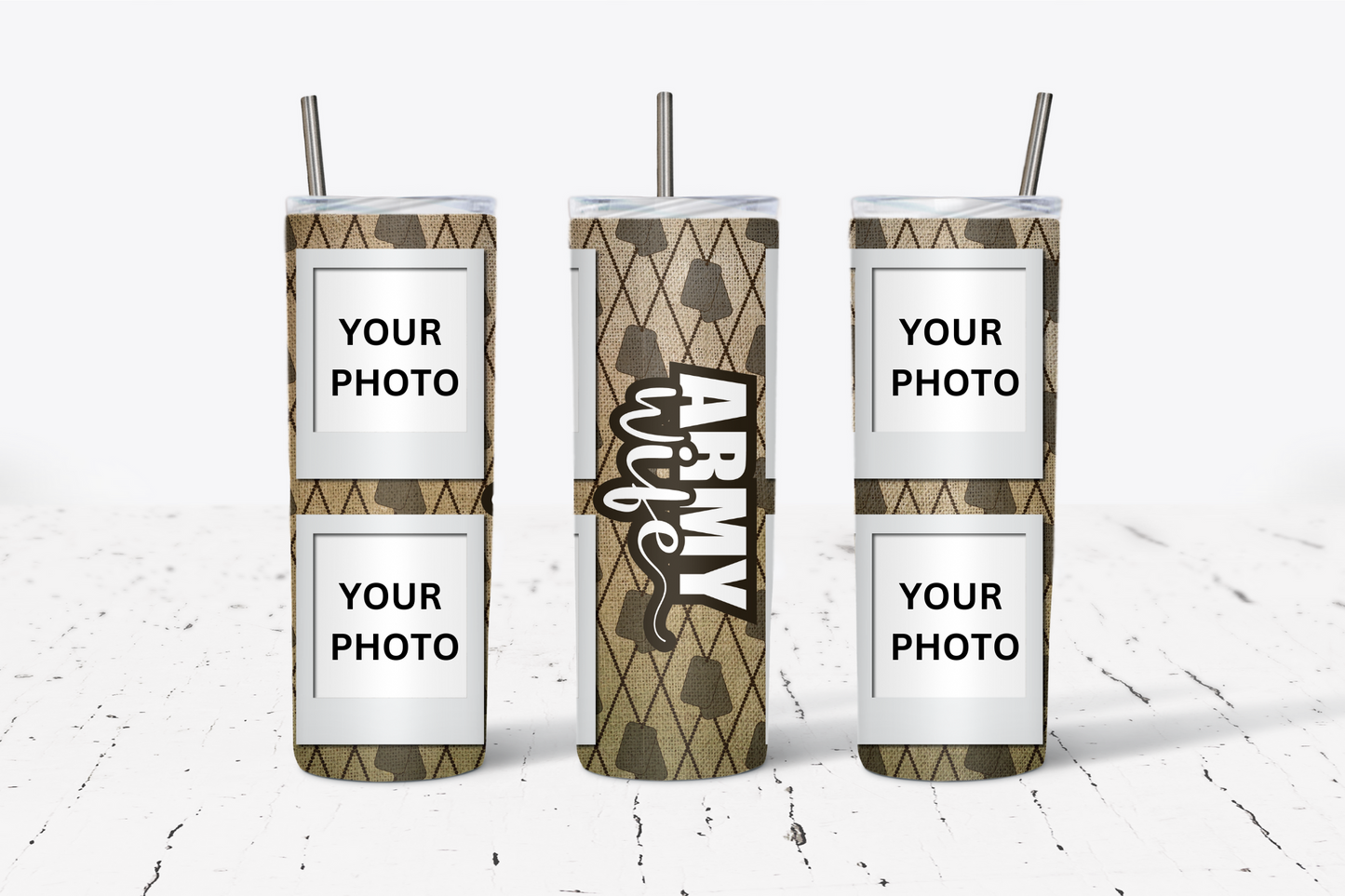 CUSTOM Army Wife 4 Photo Collage 20oz Stainless Steel Tumbler