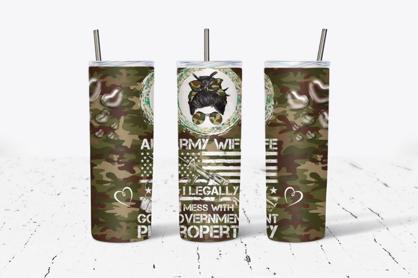 Army Wife Government Property 20oz Stainless Steel Tumbler