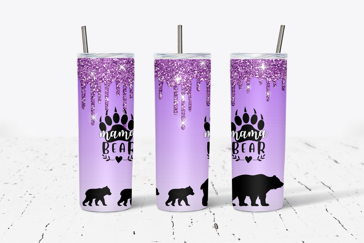 MAMA Bear Purple Glitter 20oz Tumbler