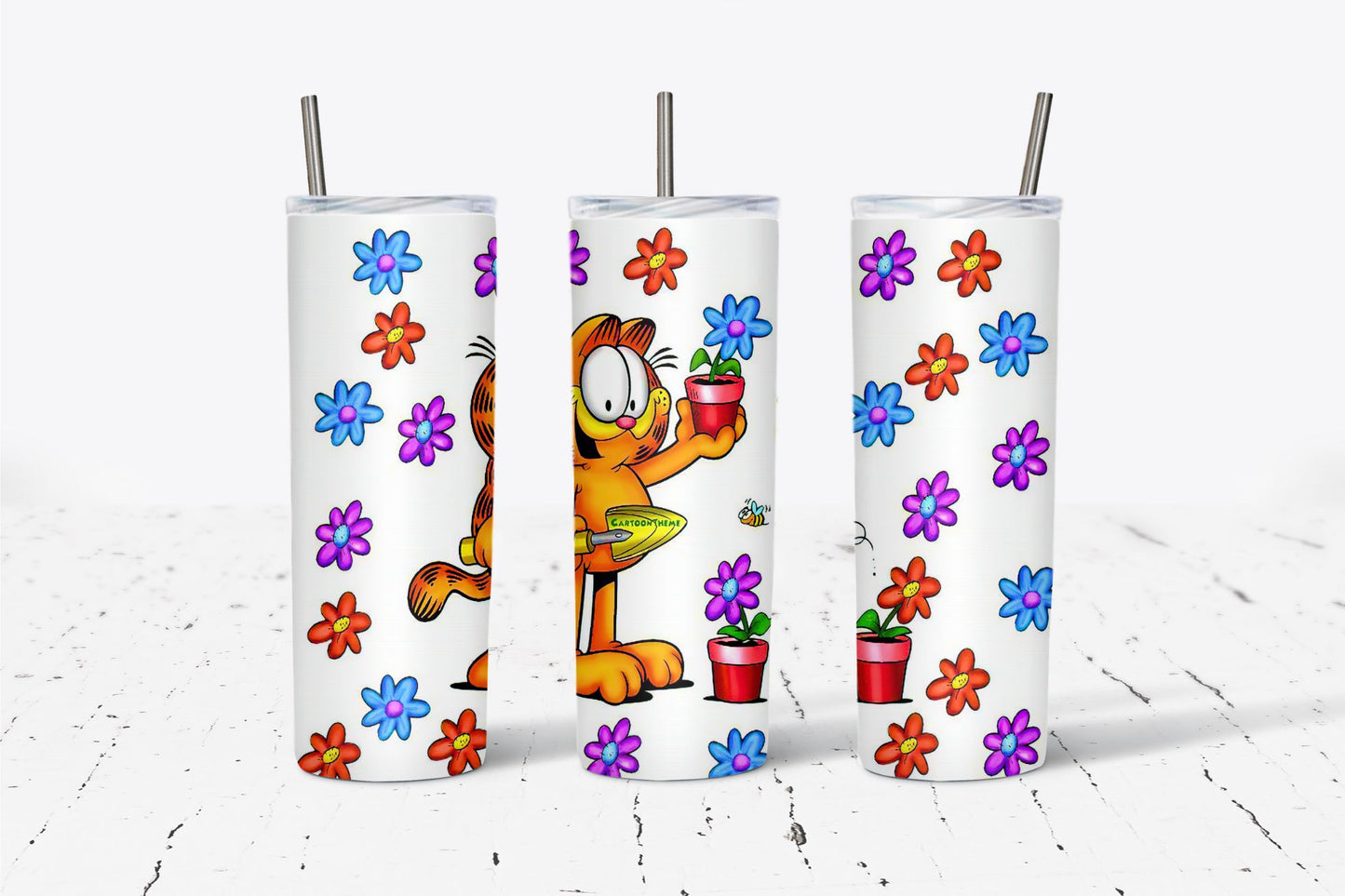 Orange Cat & Flowers 20oz Tumbler