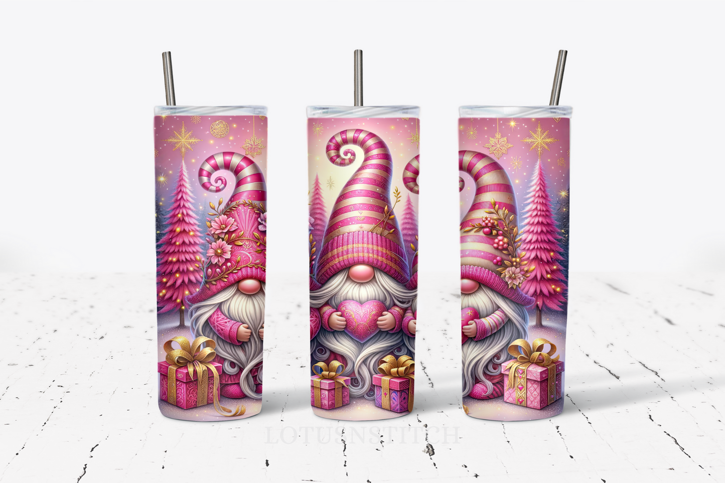 Pink Gnomi Trio 20oz Stainless Steel Tumbler