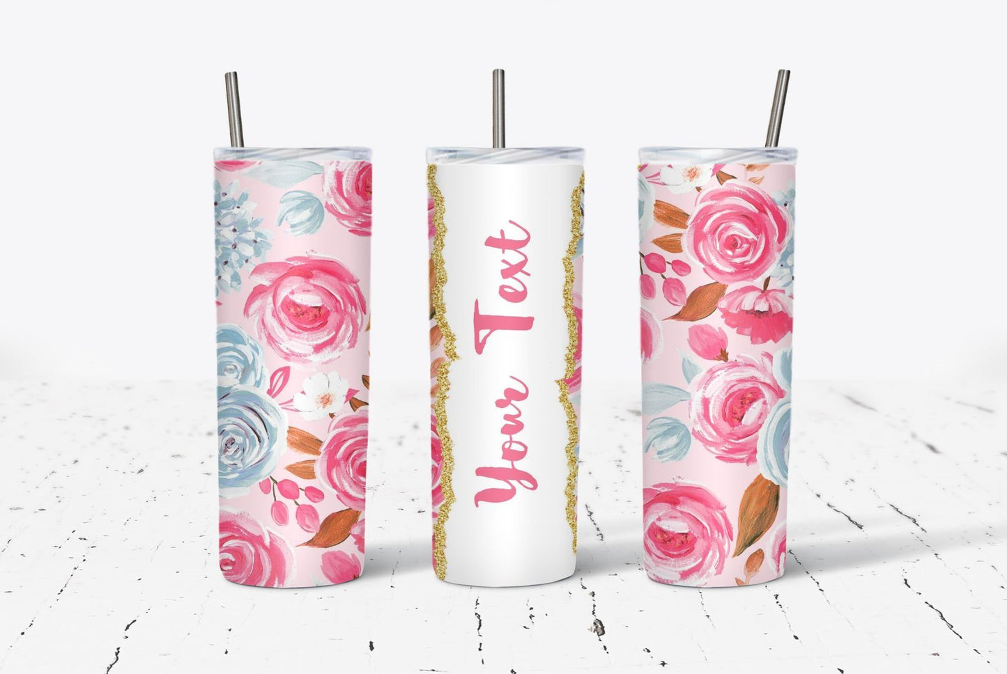 Pink Rose Split CUSTOM 20oz Stainless Steel Tumbler