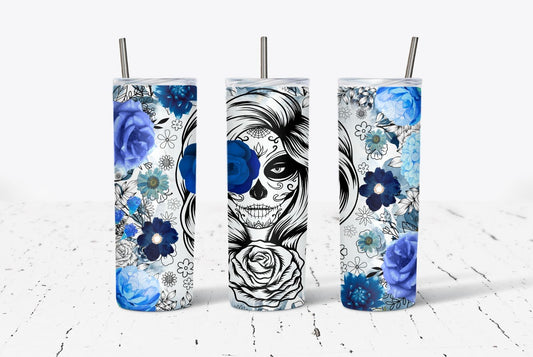 Sugar Skull Blue 20oz Stainless Steel Tumbler