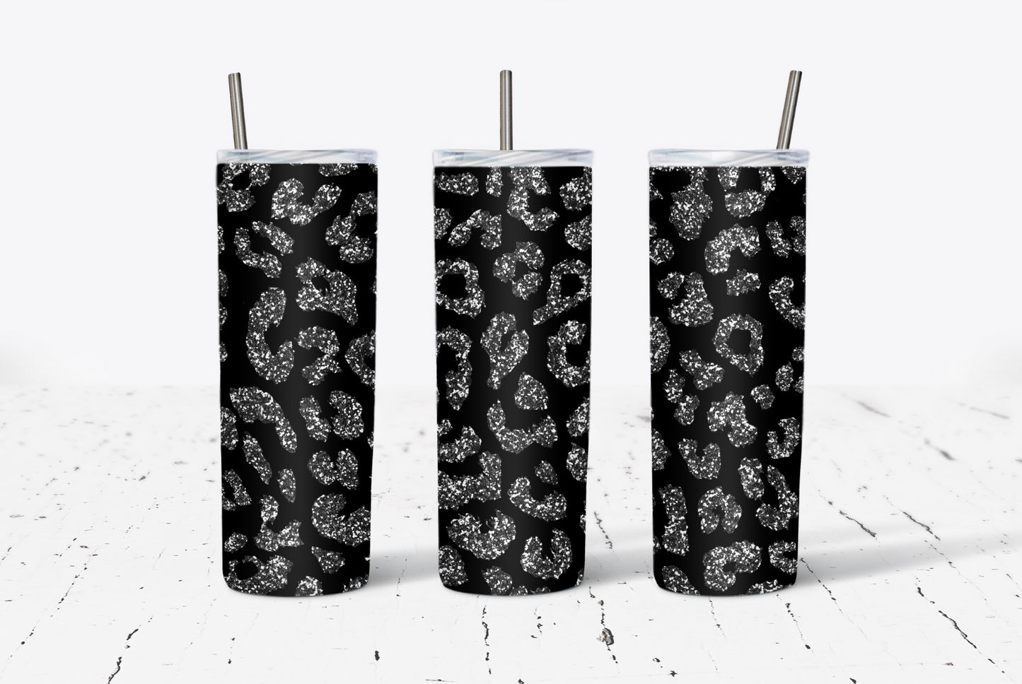 Glitter Black Leopard 20oz Tumbler