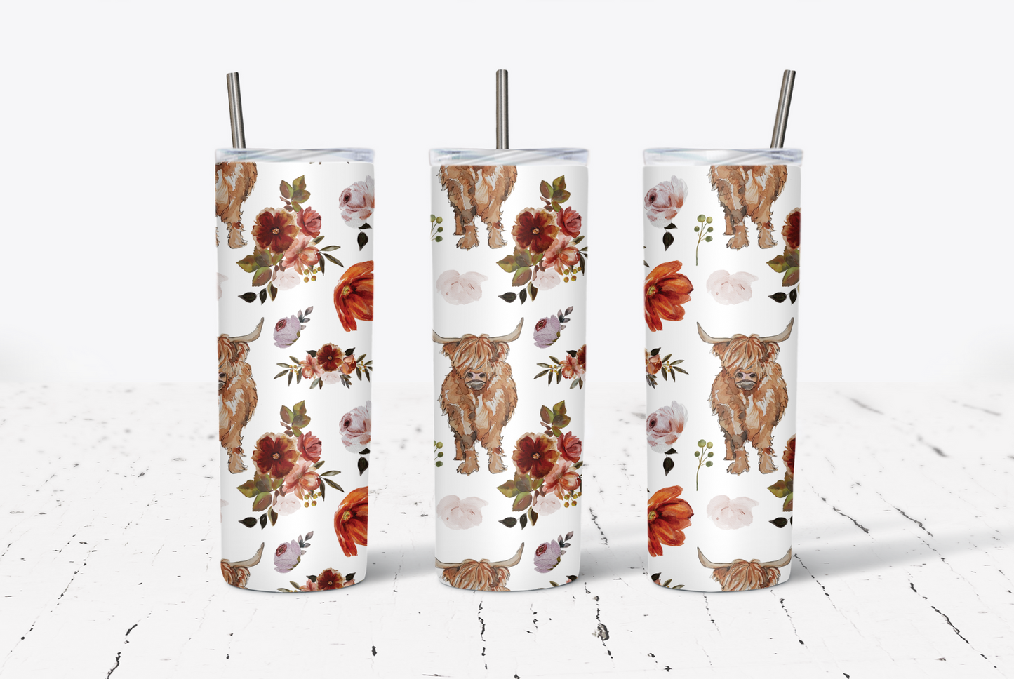 Highland Cow Floral 20oz Tumbler