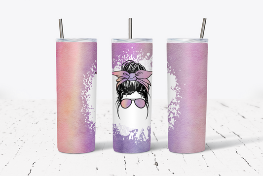 Lavender Peach Ombre Messy Bun CUSTOM 20oz Tumbler