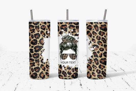 Leopard Messy Bun 20oz Stainless Steel Tumbler