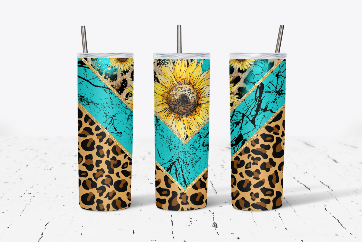 Leopard Teal Marble 20oz Tumbler