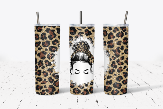 Messy Bun Leopard 20oz Tumbler