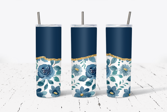 Navy Blue Flower 20oz Tumbler