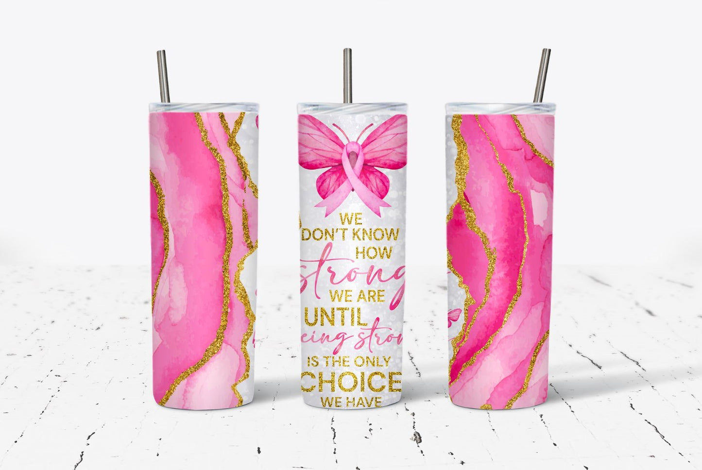 Pink Butterfly Ribbon Breast Cancer Awareness 20oz Tumbler