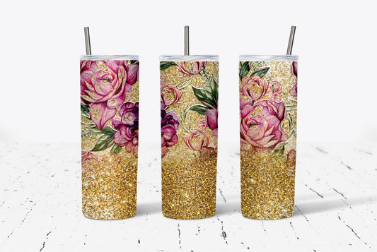 Purple Floral Gold Glitter 20oz Tumbler