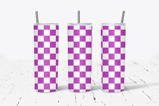 Purple White Checkered 20oz Stainless Steel Tumbler