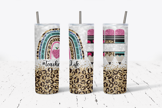 Rainbow Leopard Glitter Teacher 20oz Tumbler