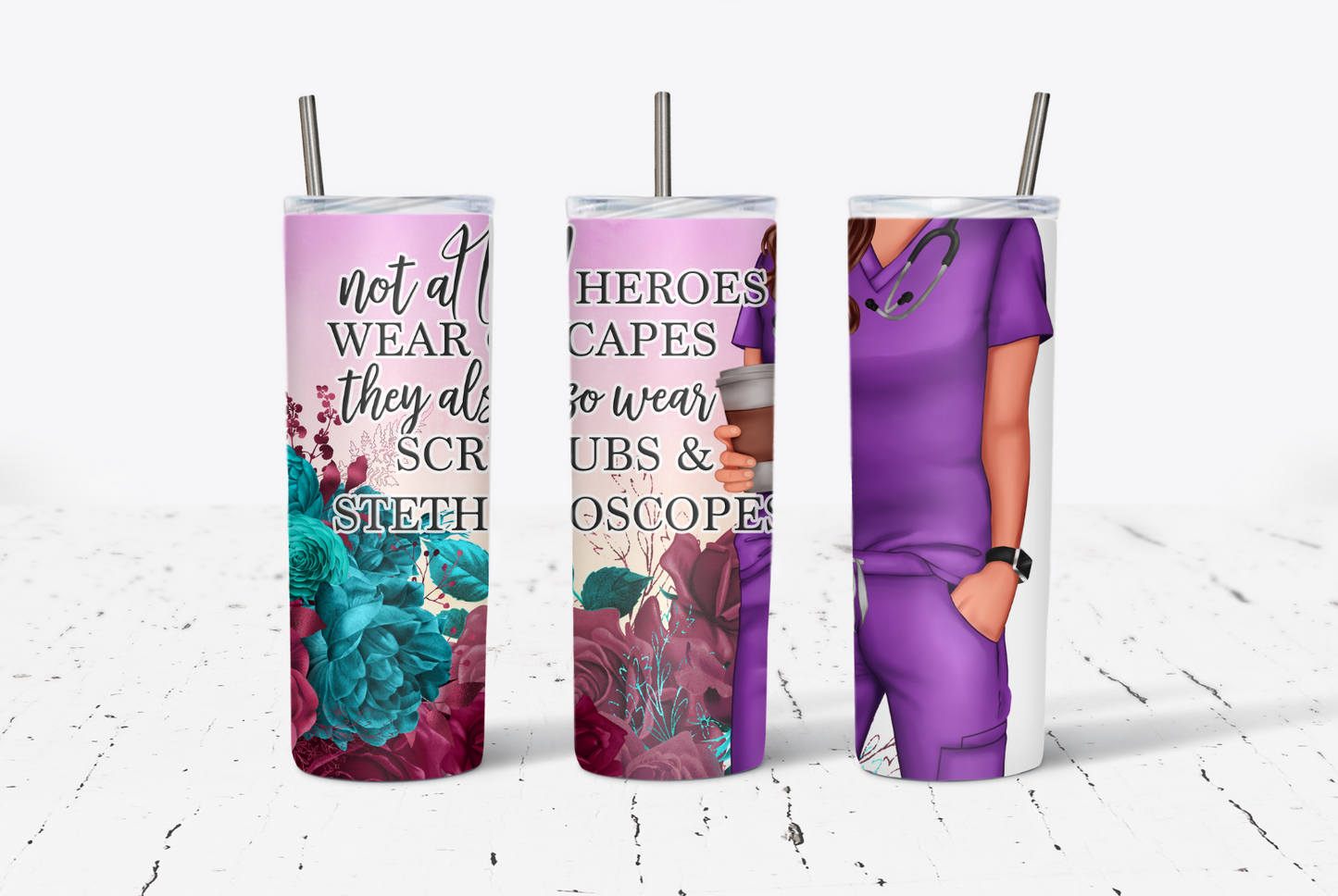 Scrubs and Stethoscopes Purple Nurse 20oz Tumbler