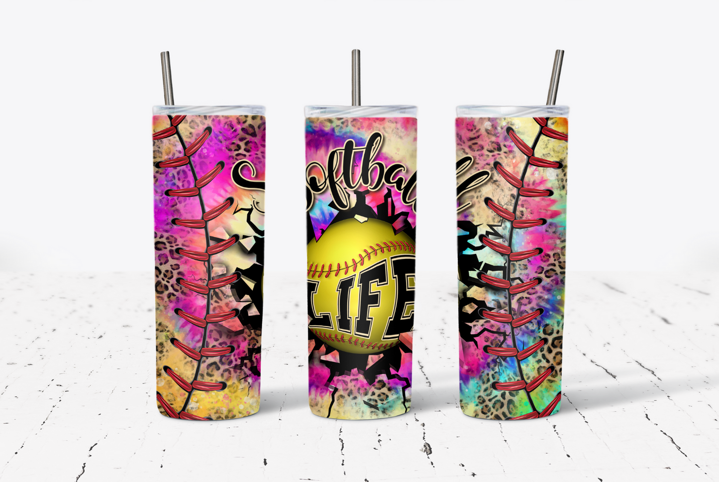 Softball Life Tie Dye 20oz Tumbler