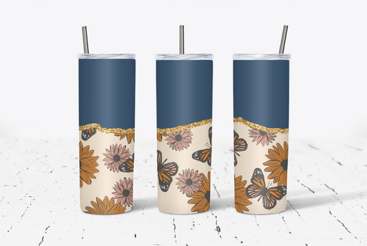 Sunflower Butterfly Blue 20oz Tumbler