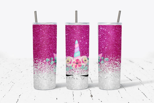 White Pink Glitter Unicorn 20oz Stainless Steel Tumbler